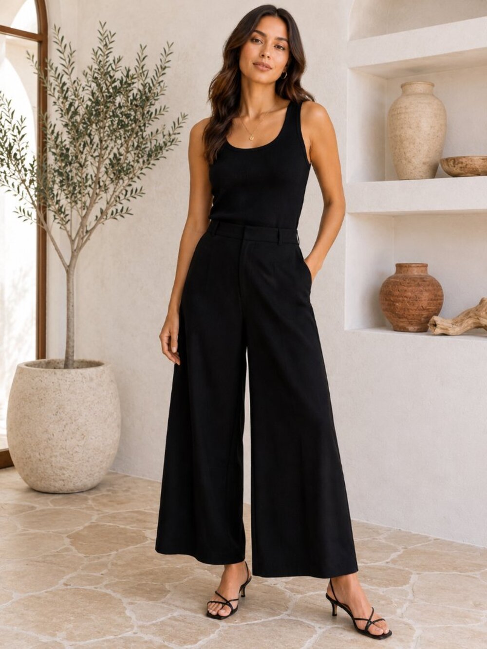 MEIMEIJ Black Wide Leg Trouser Pants  Sz 40